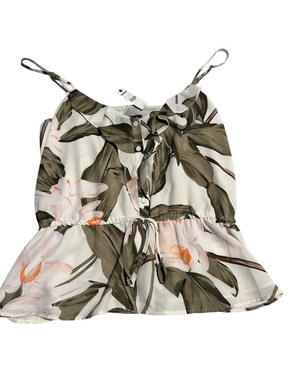 Express Floral Ruffle Peplum Cami Top in Olive & Peach